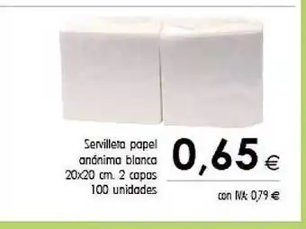 Cash Ifa Servilleta Papel Anónima Blanca 20x20 Cm 2 Capas oferta