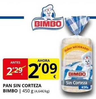 Supermercados MAS Pan Sin Corteza Bimbo oferta