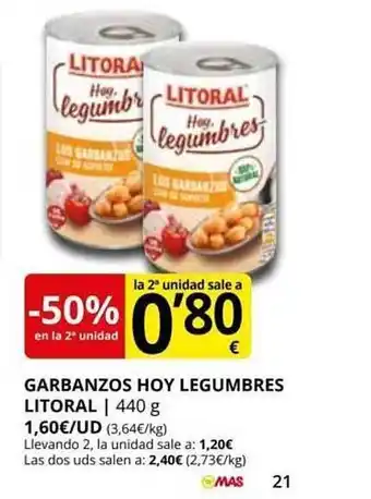 Supermercados MAS -50% En La 2a Unidad Garbanzos Hoy Legumbres Litoral oferta