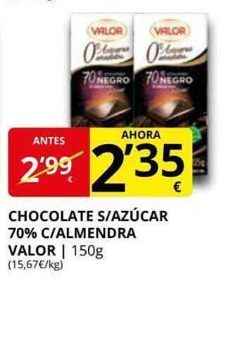 Supermercados MAS Chocolate S Azúcar 70% C Almendra Valor oferta