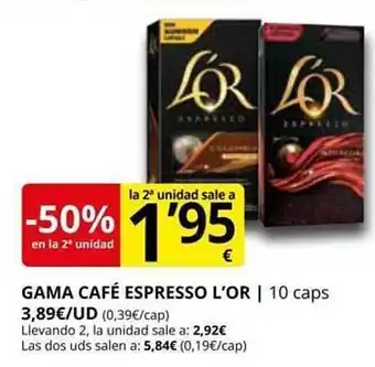 Supermercados MAS -50% En La 2a Unidad Gama Café Espresso L'or oferta