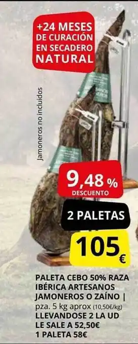 Supermercados MAS Paleta Cebo 50% Raza Ibérica Artesanos Jamonceros O Zaino oferta