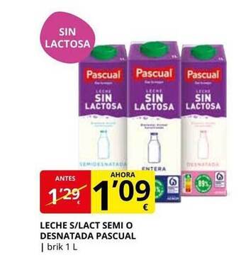 Supermercados MAS Leche S Lact Semi O Desnatada Pascual oferta