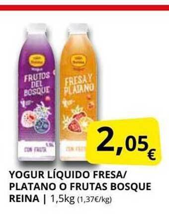 Supermercados MAS Yogur Líquido Fresa Platano O Frutas Bosque Reina oferta