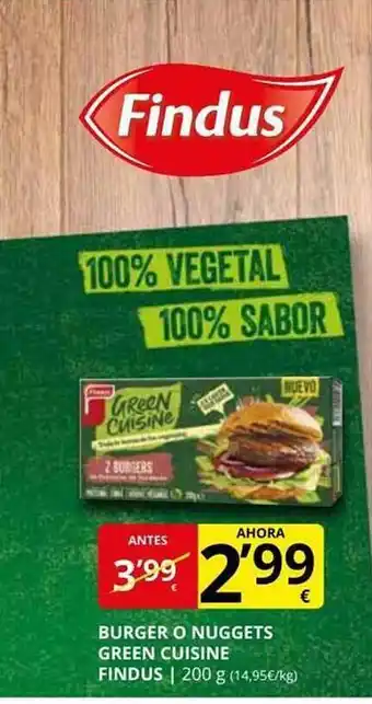 Supermercados MAS Burger O Nuggets Geen Cuisine Findus oferta