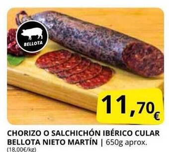Supermercados MAS Chorizo O Salchichón Ibérico Cular Bellota Nieto Martín oferta