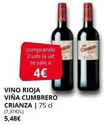 Supermercados MAS Vino Rioja Viña Cumbrero Crianza oferta