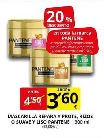 Supermercados MAS Mascarilla Repara Y Prote Rizos O Suave Y Liso Pantene oferta