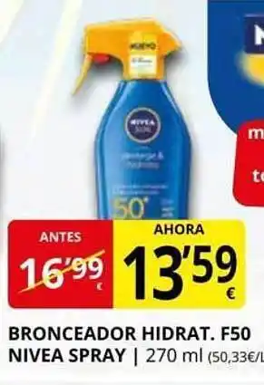 Supermercados MAS Bronceador Hidrat F50 Nivea Spray oferta