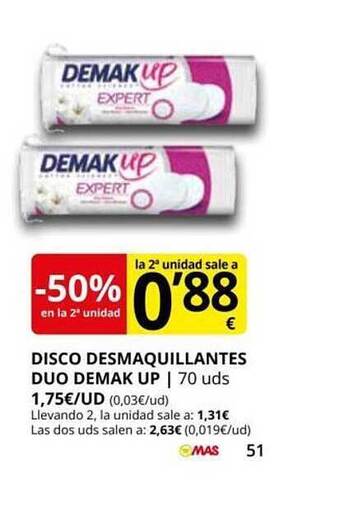 Supermercados MAS -50% En La 2a Unidad Disco Desmaquillantes Duo Demak Up oferta