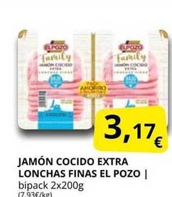 Supermercados MAS Jamón Cocido Extra Lonchas Finas El Pozo oferta