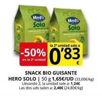 Supermercados MAS -50% En La 2a Unidad Snack Bio Guisante Hero Solo oferta