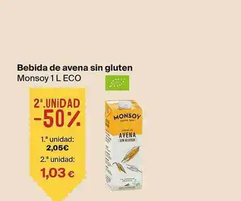 2a Unidad -50% Bebida De Avena Sin Gluten Monsoy 1 L Eco