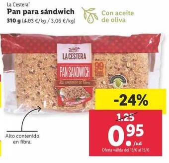 Lidl La Cestera Pan Para Sándwich oferta