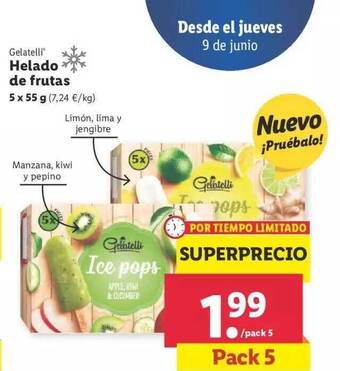 Lidl Gelatelli Helado De Frutas oferta