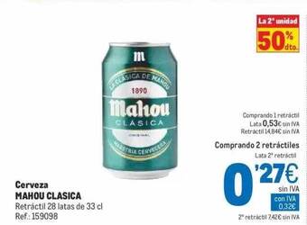 Makro La 2a Unidad 50% Dto Cerveza Mahou Clasica oferta
