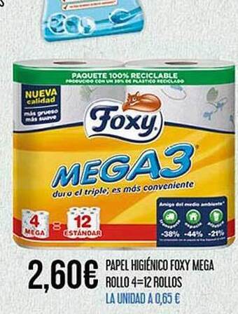 Claudio Papel Higiénico Foxy Mega Rollo 4=12 Rollos oferta