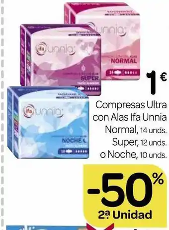 Supermercados El Jamón -50% 2a Unidad Compressas Ultra Con Alas Ifa Unnia Normal Super O Noche oferta