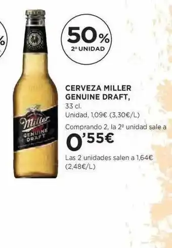 Hipercor 50% 2a Unidad Cerveza Miller Genuine Draft oferta