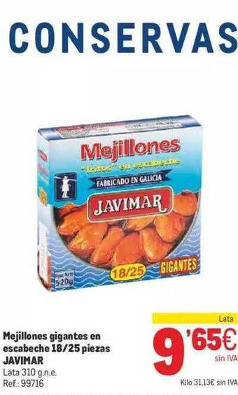 Makro Mejillones Gigantes En Escabeche 18 25 Piezas Javimar oferta