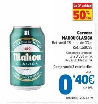 Makro La 2a Unidad 50% Dto Cerveza Mahou Clasica oferta