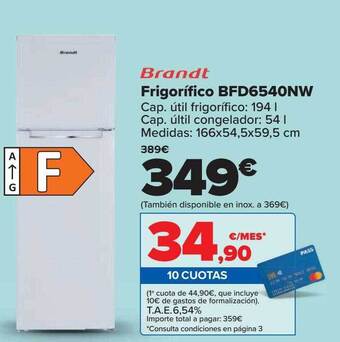 Carrefour Brandt Frigorífico Bfd6540nw oferta