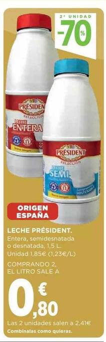 Hipercor 2a Unidad -70% Leche Président oferta