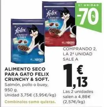 Hipercor 2a Unidad -70% Alimento Seco Para Gato Felix Cruncy & Sof oferta