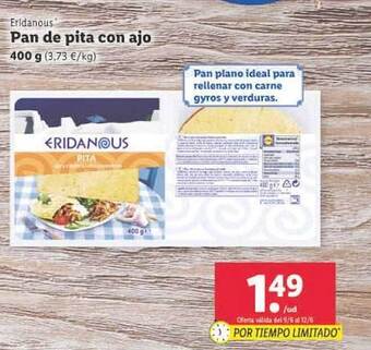 Lidl Eridanous Pan De Pita Con Ajo oferta