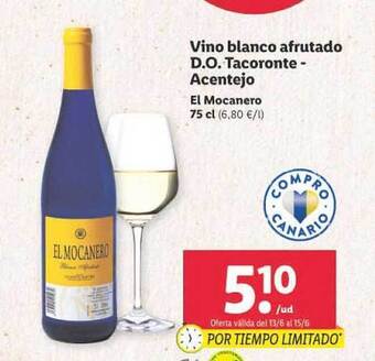 Lidl Vino Blanco Afrutado D.o. Tacoronte - Acentejo El Mocanero oferta