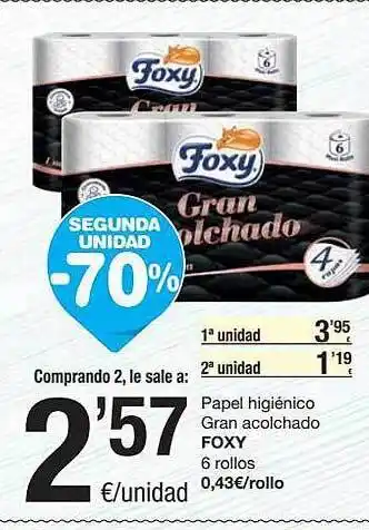 SPAR Fragadis Segunda Unidad -70% Papel Higiénico Gran Acolchado Foxy oferta