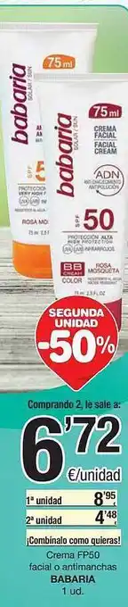 SPAR Fragadis Segunda Unidad -50% Crema Fp50 Facial O Antimanchas Babaria oferta