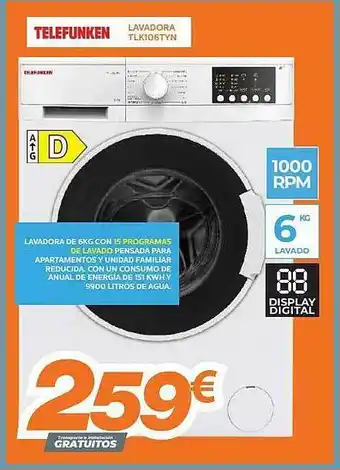Pascual Martí Telefunken Lavadora Tlk106tyn oferta