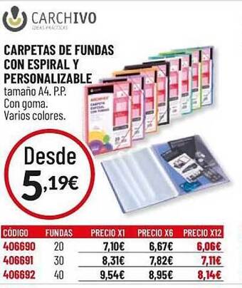 Carlin Carchivo Carpetas De Fundas Con Espiral Y Personalizable oferta