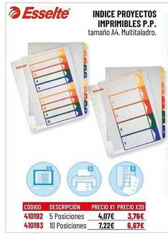 Carlin Indice Proyectos Imprimibles P.p. Esselte oferta