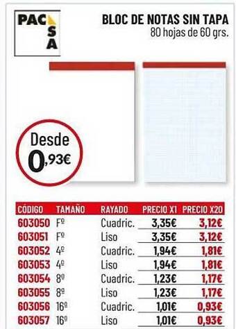 Carlin Bloc De Notas Sin Tapa Pacsa oferta