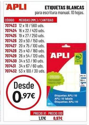 Carlin Apli Etiquetas Blancas oferta