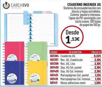 Carlin Carchivo Cuaderno Ingeniox A5 oferta