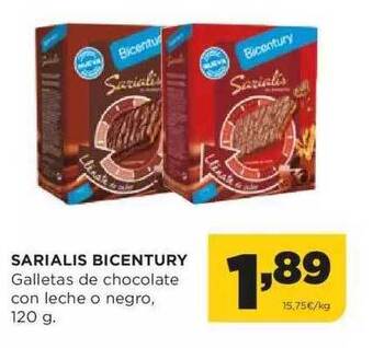 Alimerka Sarialis Bicentury Galletas De Chocolate Con Leche O Negro oferta