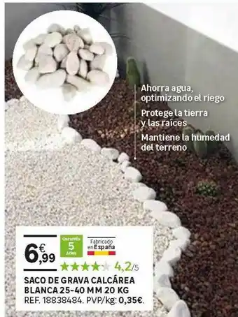 Leroy Merlin Saco De Grava Calcárea Blanca 25-40 Mm 20 Kg oferta