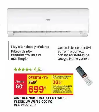 Leroy Merlin Aire Acondicionado 1x1 Haier Flexis Uv Wifi 3.000 Fg oferta