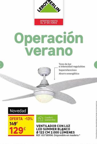 Leroy Merlin Ventilador Con Luz Led Summer Blanco ø 122 Cm 2.000 Lúmenes oferta