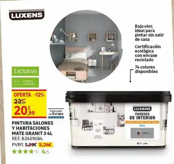 Leroy Merlin Pintura Salones Y Habitaciones Mate Granit 3 4l oferta