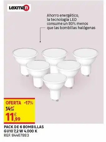 Leroy Merlin Pack De 6 Bombillas Gu10 7.2 W 4.000 K oferta