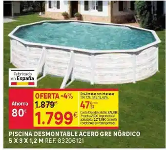 Leroy Merlin Piscina Desmontable Acero Gre Nórdico 5 X 3 X 1.2 M oferta