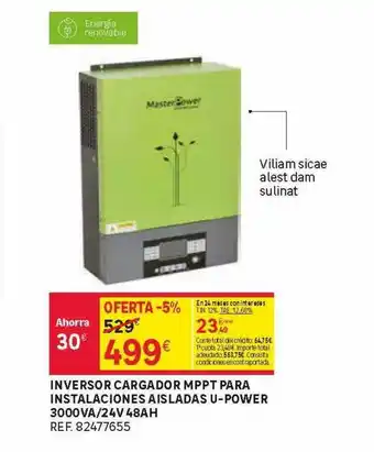 Leroy Merlin Inversor Cargador Mppt Para Instalaciones Aisladas U-power 3000va 24v 48ah oferta