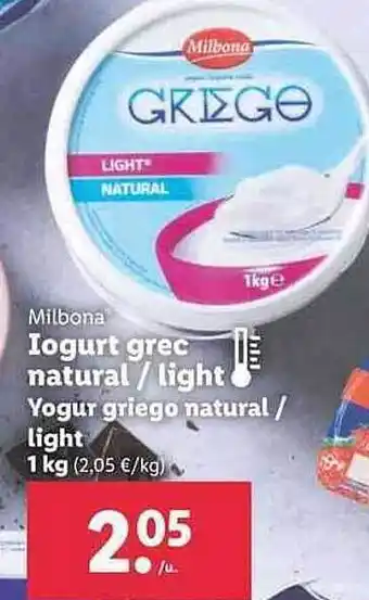 Lidl Mibona Yogur Griego Natural Light oferta