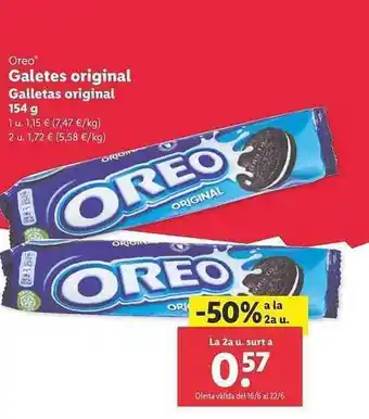 Lidl -50% A La 2a U. Oreo Galletas Original oferta