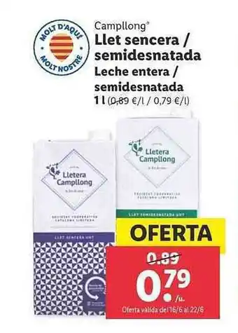 Campllong Leche Entera Semidesnatada