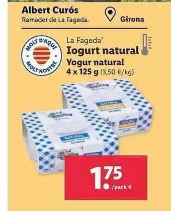 Lidl La Fageda Yogur Natural oferta